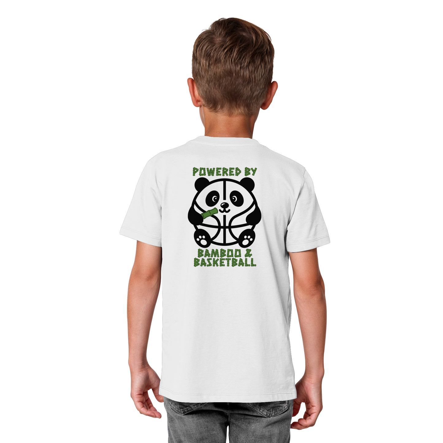 Basketball Panda Backprint - Kids Organic Shirt